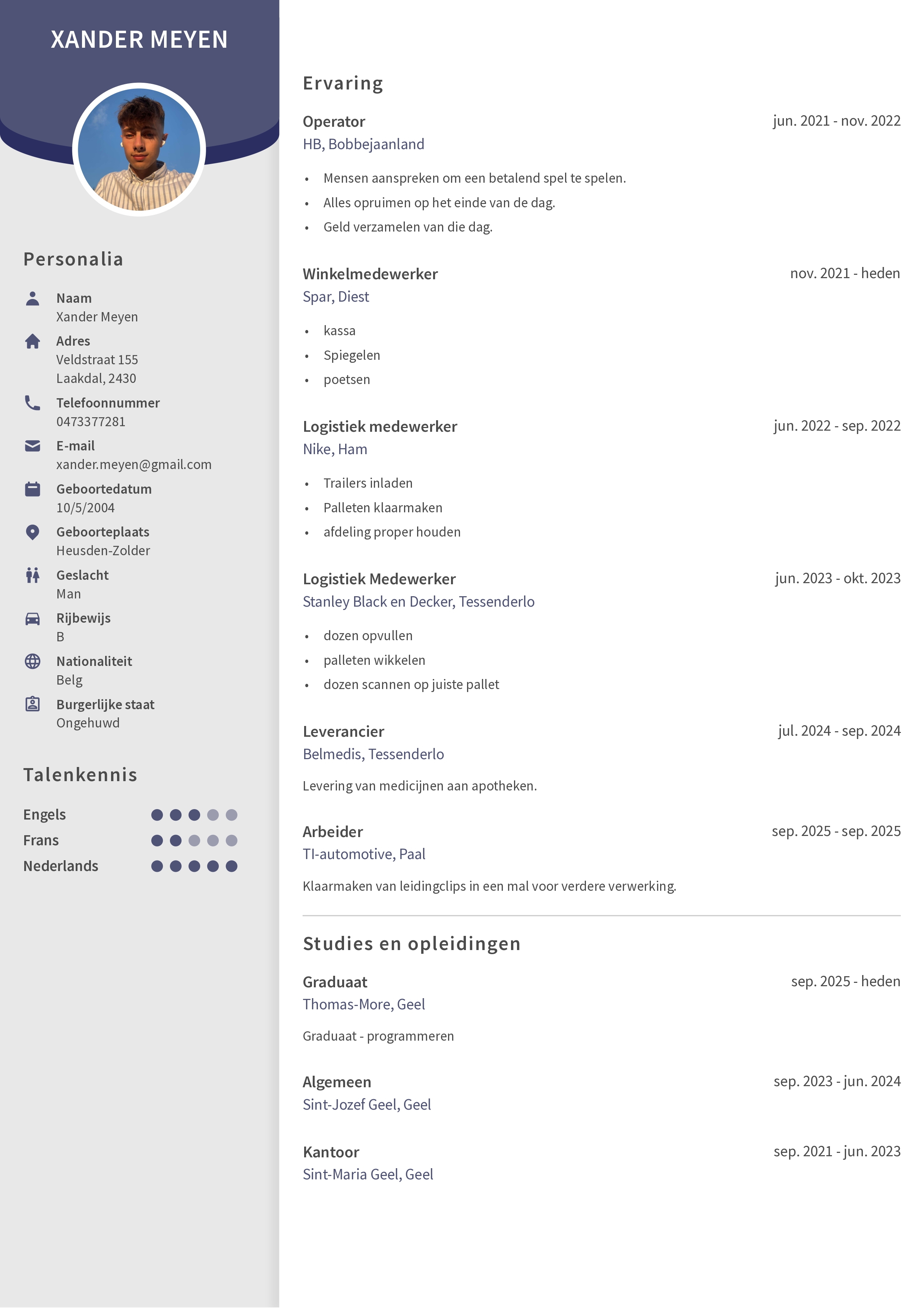 CV Xander Meyen pagina 1